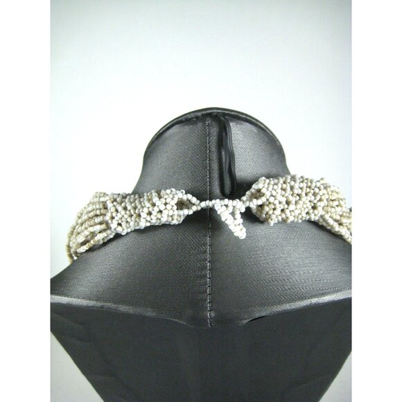 Vintage Glass Seed Bead Multi Strand Necklace Neutral Bohemian Statement 20 in - Picture 6 of 8